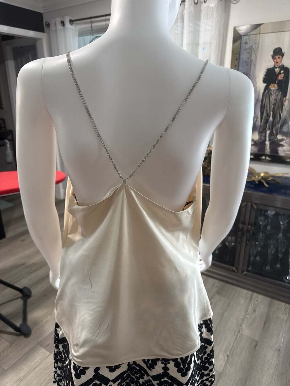 H&M Rhinestone Strap Cowl Neck Satin Camisole Top Size M